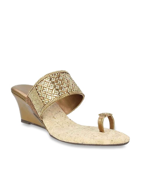 Inc.5 Women's Antique Gold Toe Ring Wedges Price in India