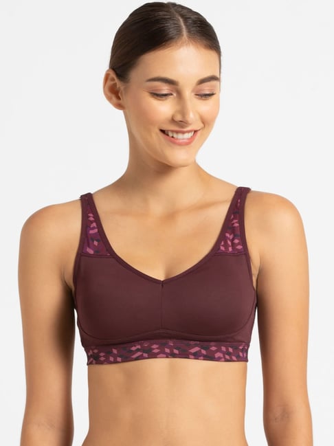 Zelocity by Zivame Purple Printed Sports Bra With Removable