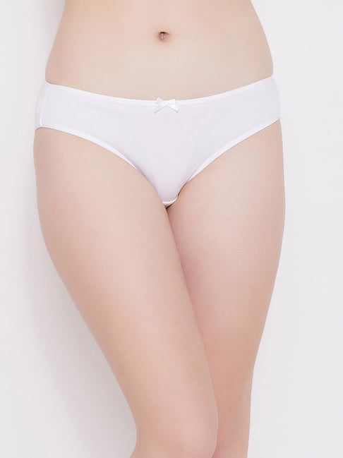 Clovia Cotton Mid Waist Teen Bikini Panty In White