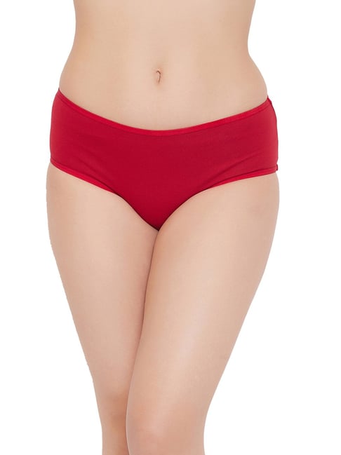 Buy Clovia Mid Waist Hipster Panty in Maroon with Lace Waist - Cotton online