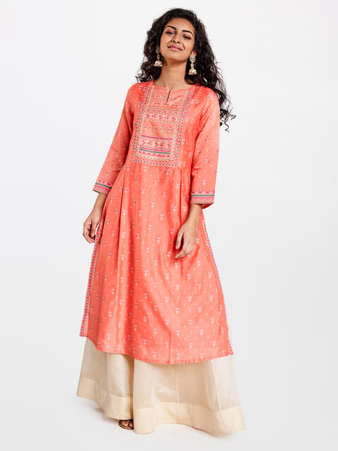 Global Desi Pink Floral Print Kurta