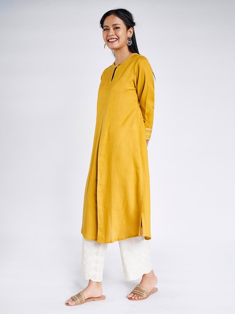 Buy Global Desi Mustard Regular Fit Kurta for Women Online @ Tata CLiQ