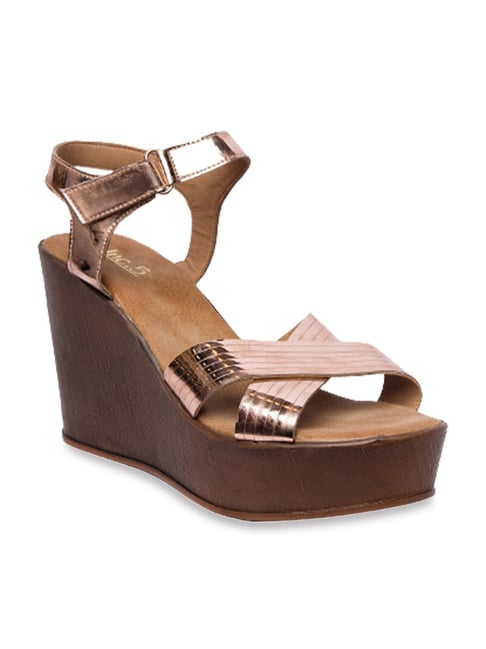 Inc 5 Inc.5 Women's Rose Gold Ankle Strap Wedges