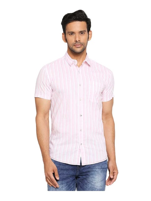 Mufti Pink Striped Cotton Shirt