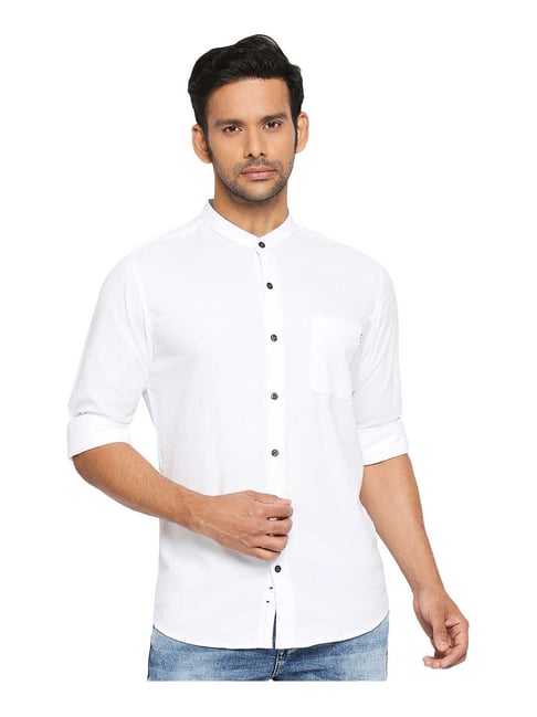 Buy Mufti White Mandarin Collar Shirt for Men Online @ Tata CLiQ