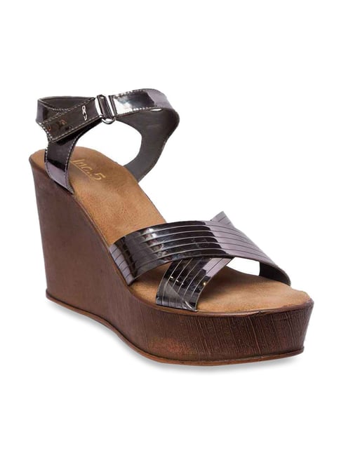 Inc 5 Inc.5 Women's Gun Metal Ankle Strap Wedges