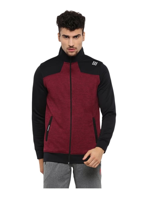 Buy Maroon Black Color Block Jacket for Mens Online