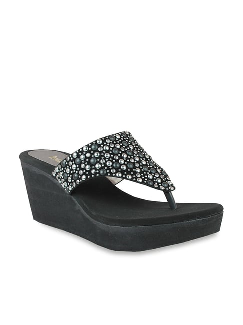 Inc.5 Women's Black Thong Wedges Price in India