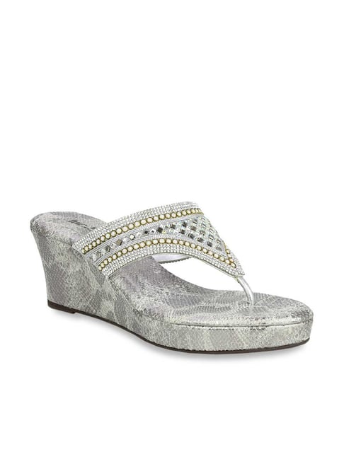 Inc.5 Women's Silver T-Strap Wedges Price in India