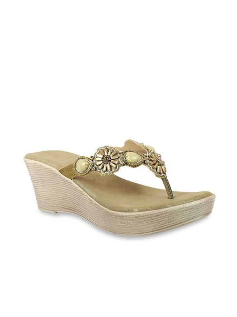 Inc.5 Women's Antique Gold Thong Wedges Price in India