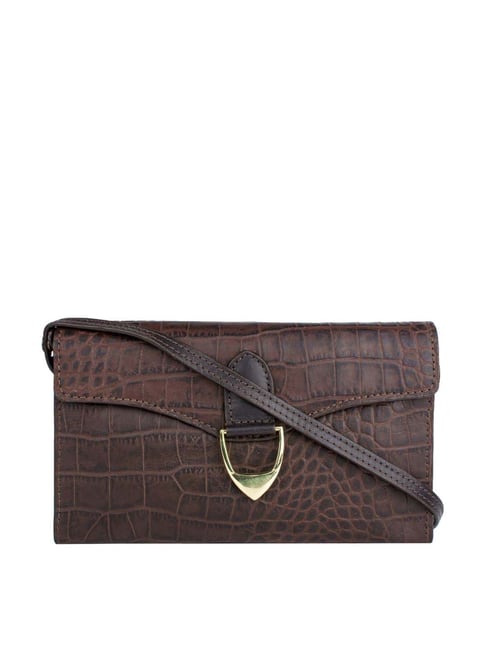 Hidesign Elsa Croco Brown Textured Medium Sling Hanbag