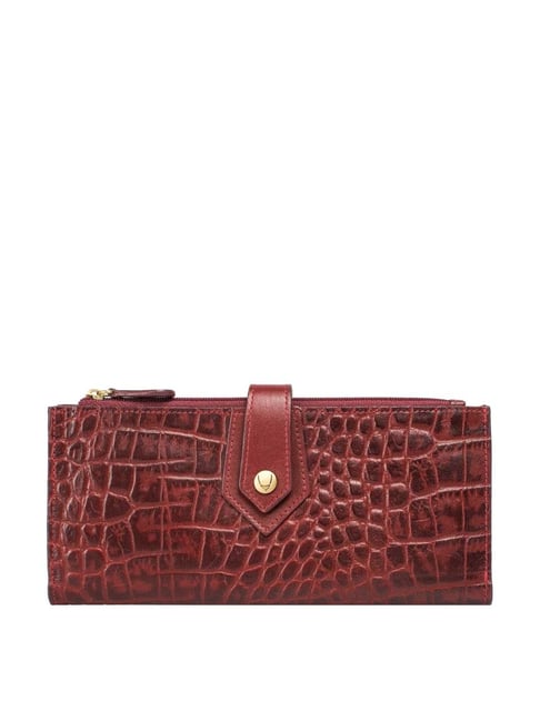 Hidesign Hong Kong Croco Red Textured Bi-Fold Wallet for Women