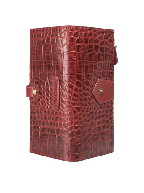 Hidesign Hong Kong Croco Red Textured Bi-Fold Wallet for Women