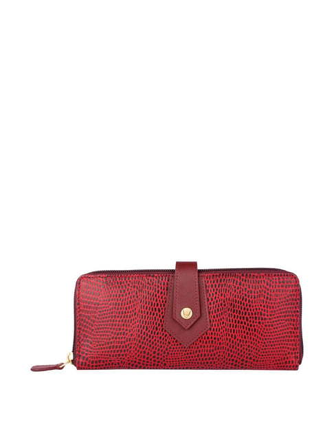 Hidesign Hong Kong Croco Red Textured Bi-Fold Wallet for Women