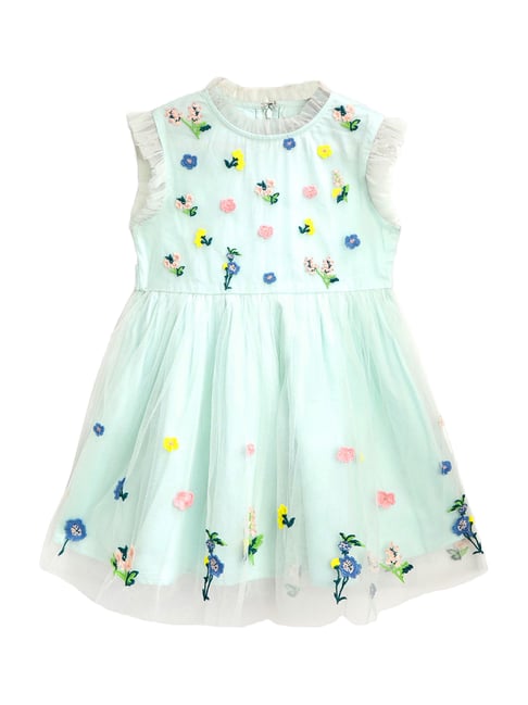 Cherry Crumble by Nitt Hyman Kids Pista Green Embroidered Dress