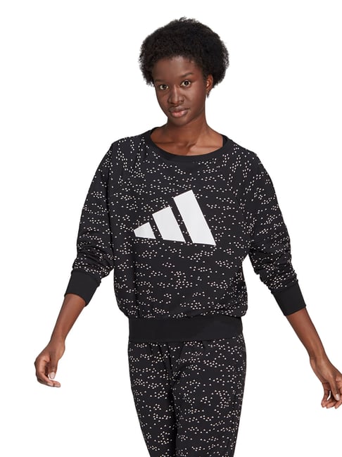 Adidas Black Printed Crew Sweatshirt