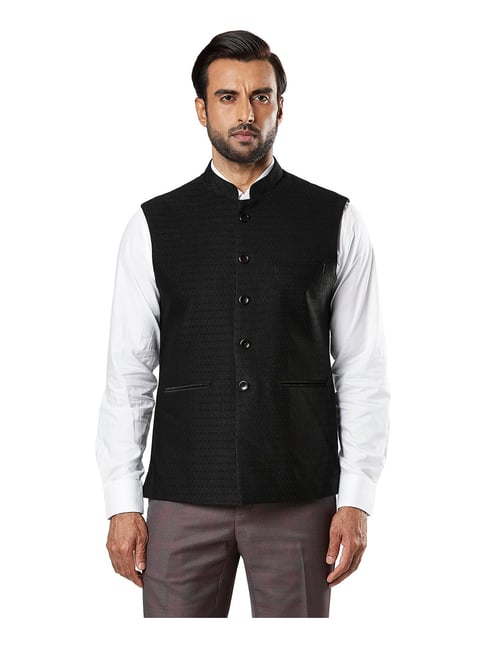 Buy AD by Arvind Men Yellow Textured Tailored Regular Fit Nehru Jacket -  NNNOW.com