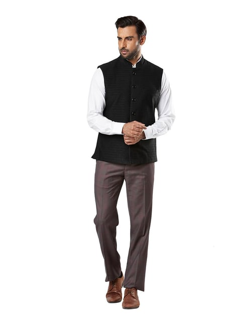 Raymond Black Self Print Nehru Jacket