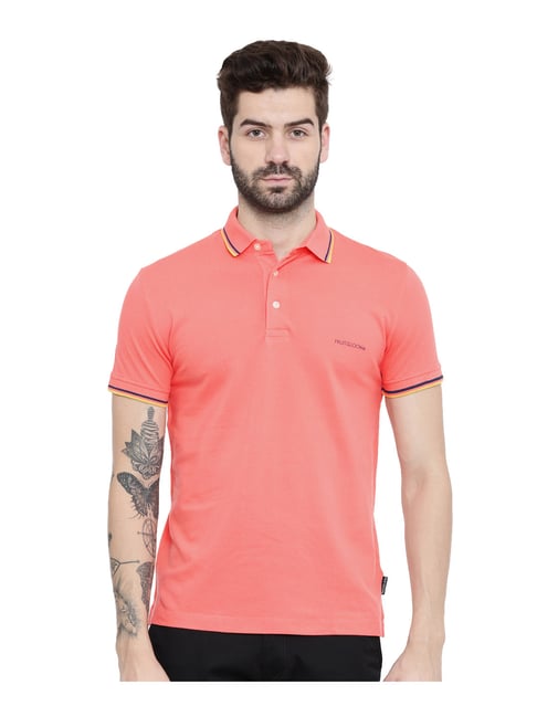 Buy Fruit of the loom Shell Pink Regular Fit Polo T-Shirt for Men