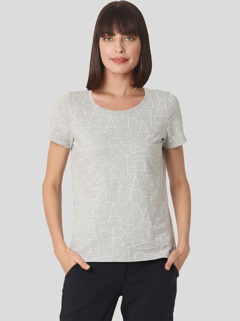 Vero Moda Grey Cotton Printed T-Shirt