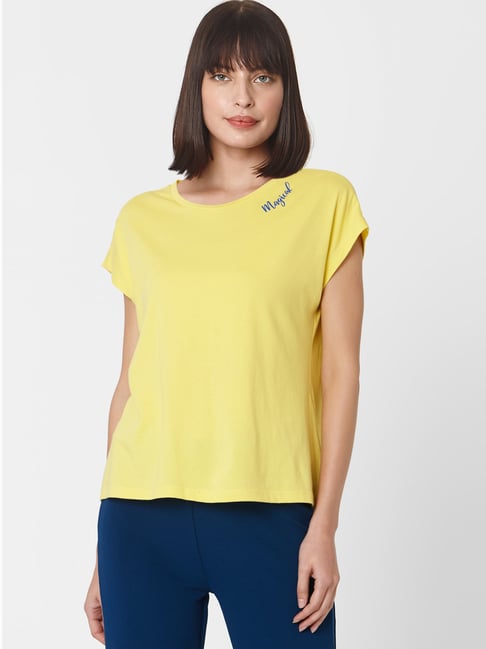 Vero Moda Yellow Cotton Printed T-Shirt