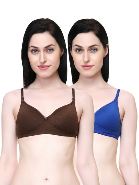 Buy Floret Multicolor Non Wired Non Padded Full Coverage Bra (Pack Of 2)