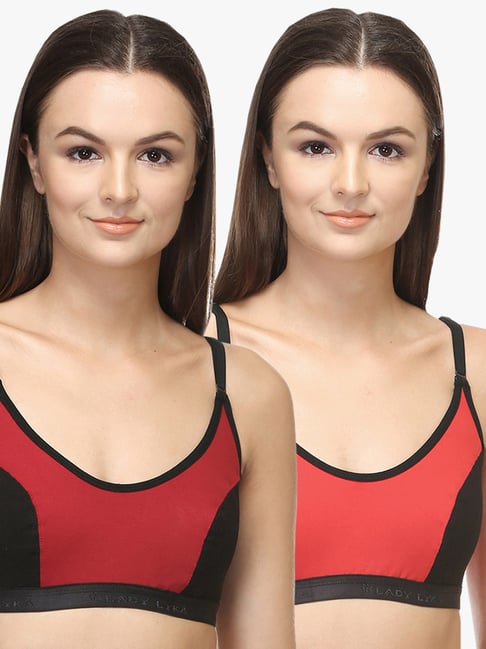 Buy Lady Lyka Red Non Wired Non Padded Sports Bra (Pack Of 2) from