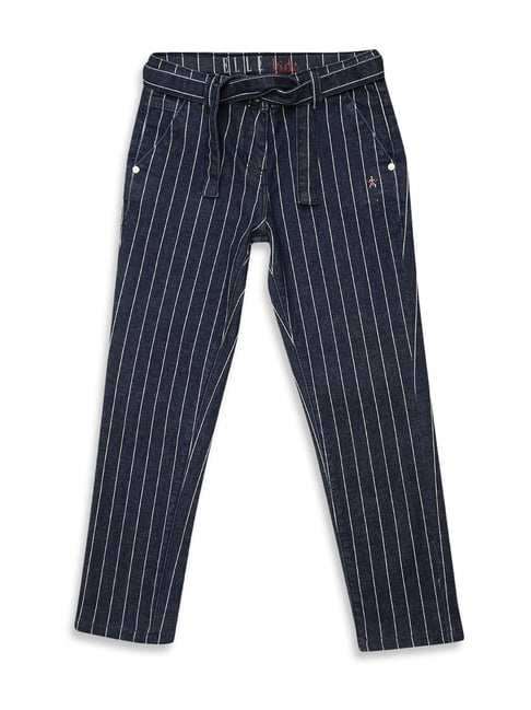 Elle Kids Navy Cotton Striped Jeans