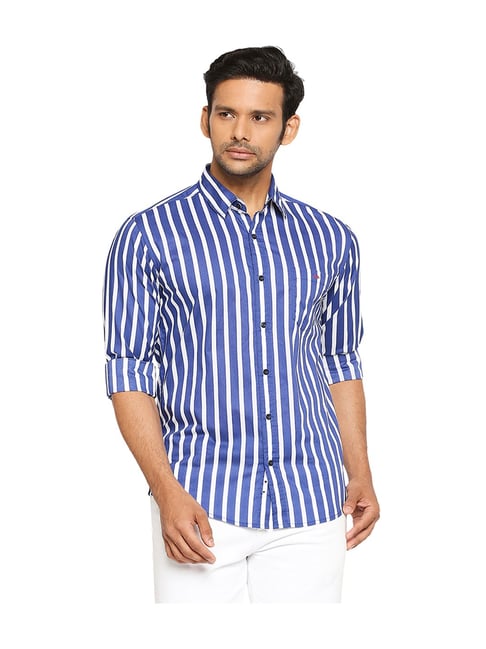 Mufti Royal Blue White Slim Fit Shirt