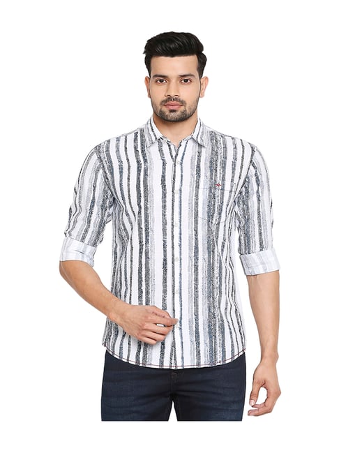 Buy Mufti White Slim Fit Striped Shirt for Men Online Tata CLiQ