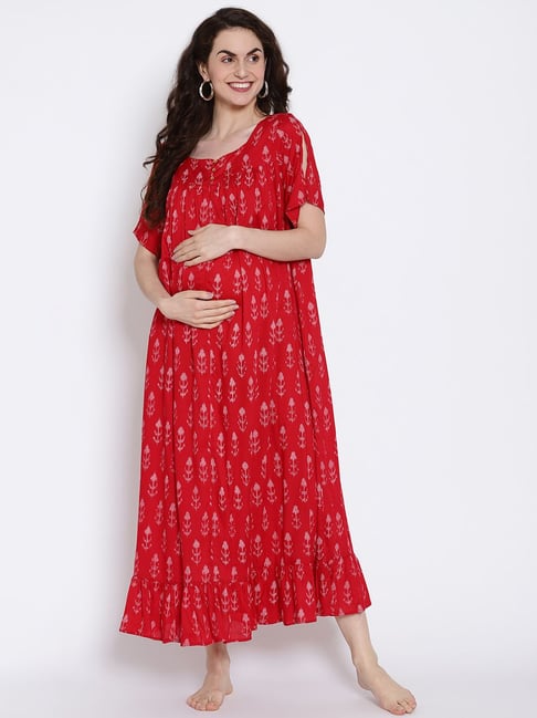 Buy The Kaftan Company White Cotton Floral Print Maxi Maternity Dress for  Women Online @ Tata CLiQ