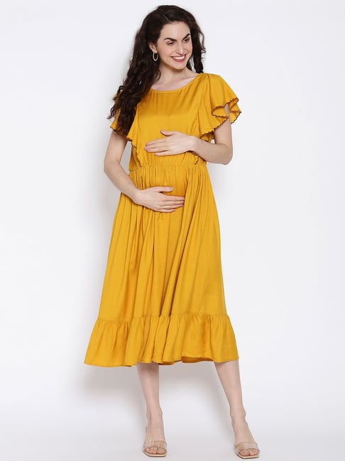 green emerald velvet dress Mustard Yellow Maternity Gown for Photo Shoot and Baby Showers -Sunflower Maternity Dress L