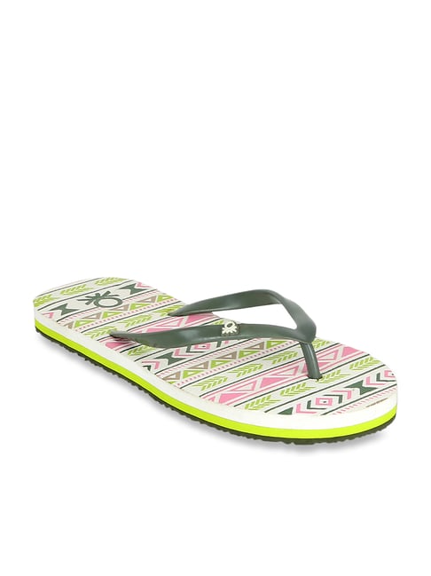 United Colors of Benetton Women's Olive & Pink Flip Flops