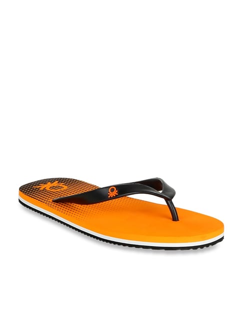 United Colors of Benetton Women's Black & Orange Flip Flops