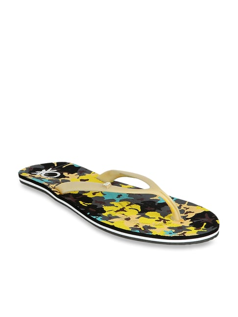 United Colors of Benetton Women's Yellow & Grey Flip Flops