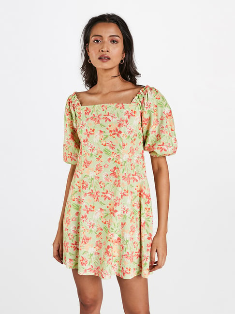 AND Lime Green Floral Print Dress