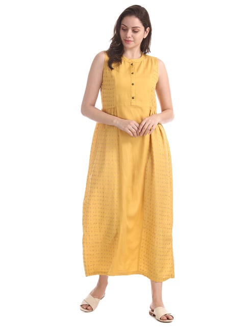 Bronz by Unlimited Yellow Printed Maxi Dress Price in India