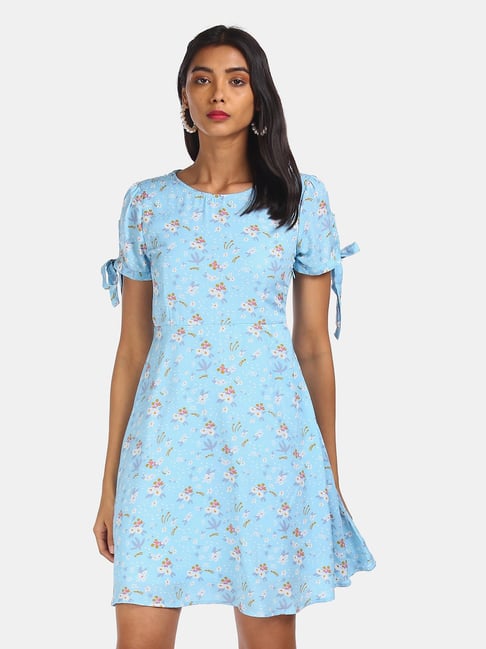 Sugr by Unlimited Aqua Printed Skater Dress Price in India