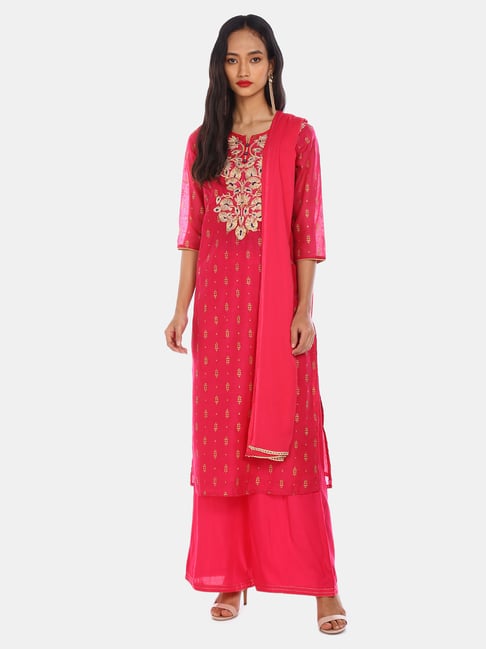 Anahi by Unlimited Fuchsia Kurta With Palazzo & Dupatta Price in India