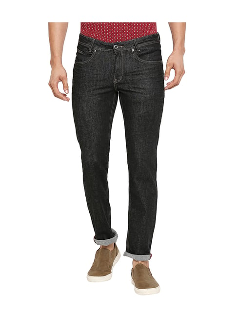 Mufti Black Slim Fit Lightly Washed Solid Jeans