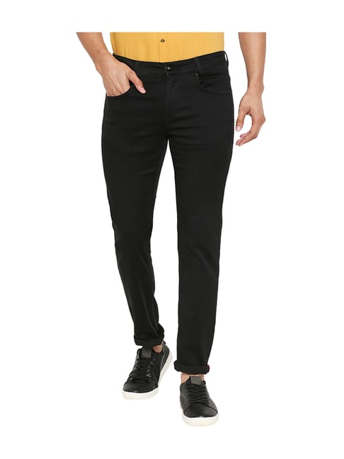 Mufti Black Solid Slim Fit Mid Rise Jeans