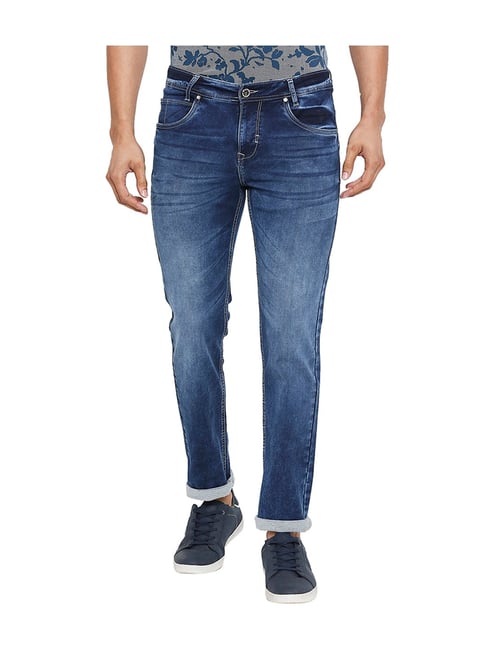 Mufti Blue Solid Mid Rise Regular Fit Jeans