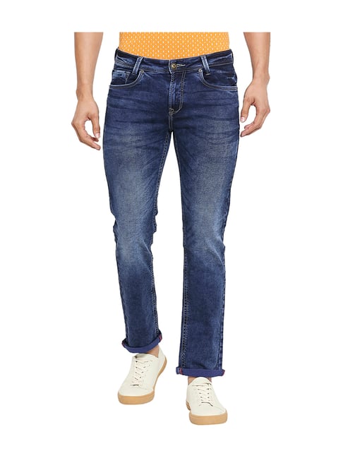 Mufti Blue Slim Fit Mid Rise Lightly Washed Jeans