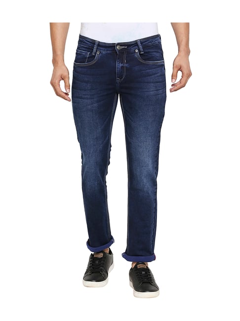 Mufti Blue Slim Fit Lightly Washed Mid Rise Jeans