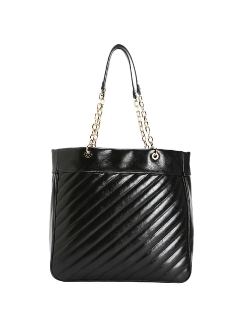 Forever 21 Black Textured Medium Tote Handbag Price in India