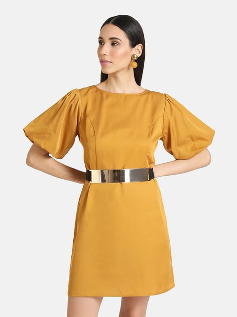 Kazo Mustard Solid Shift Dress Price in India