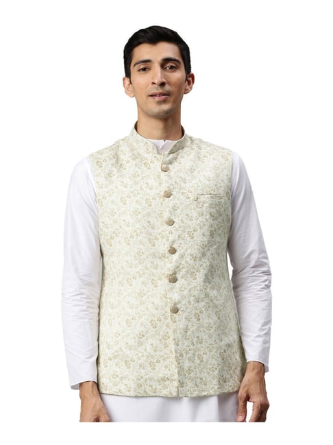 HAMSAFAR Men's White Poly Viscose Floral Print Nehru Jacket at Rs 1650.00 | Nehru  Jacket | ID: 2850883178088