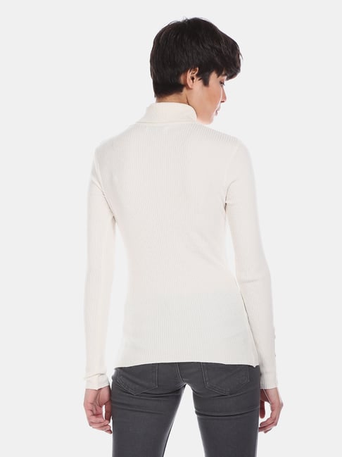 Buy Polo White Self Design Turtle Neck Sweater for