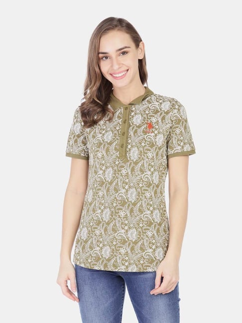 Polo Olive Shirt Collar Printed T-Shirt