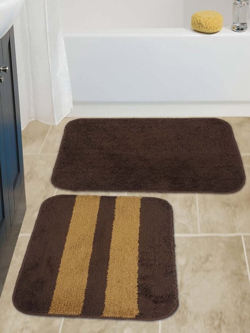 HOSTA HOMES Brown Microfibre 400 GSM Anti-Skid Bath Mats - Set of 2